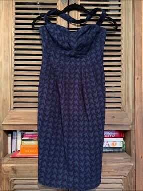 Strapless Navy Textured Sheath Dress